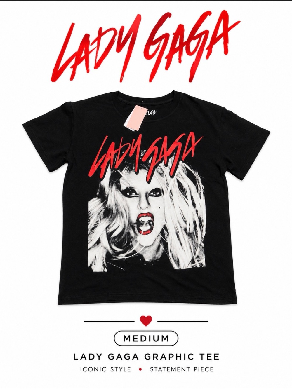 Women's Black Lady Gaga Graphic Tee - Short Sleeve